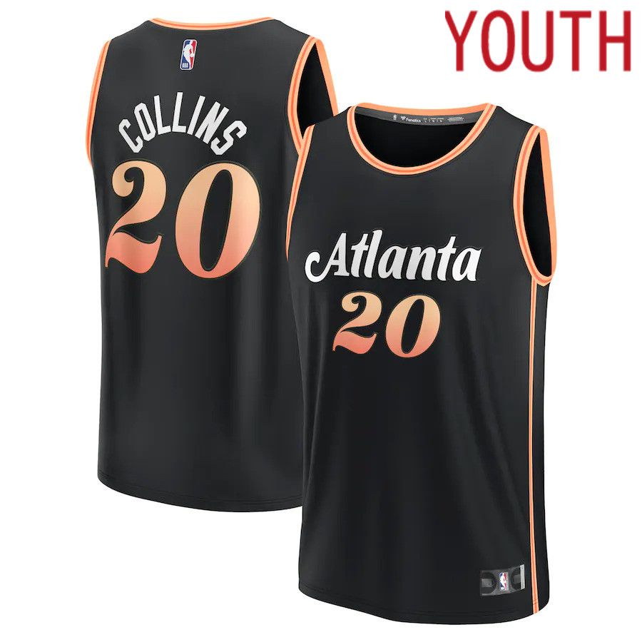 Youth Atlanta Hawks #20 John Collins Fanatics Branded Black City Edition 2022-23 Fastbreak NBA Jersey->youth nba jersey->Youth Jersey